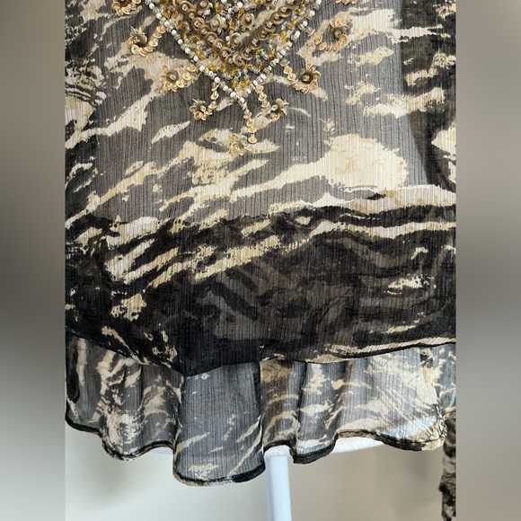 Cache Sheer Grey and Black Beaded Blouse - Picture 5 of 10